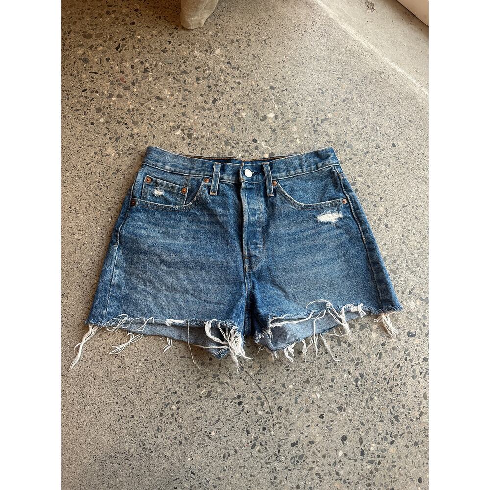 Levi Strauss Women 27" Jean Short Cut Offs Blue Shorts High Rise Distressed
